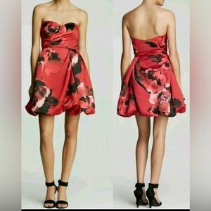 AIDAN MATTOX Red & Black Floral Cocktail Dress, SIZE 2, worn 1, wedding guest‌
